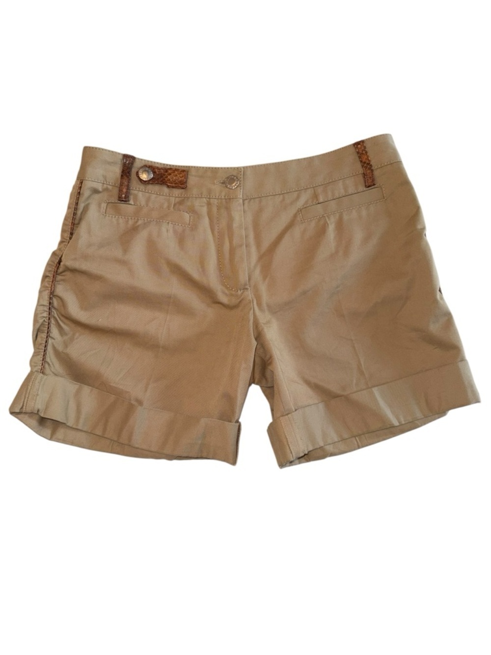 Dolce & Gabbana Italian Python Trim Khaki Shorts Womens IT 38 US 2/4 Tan Chino